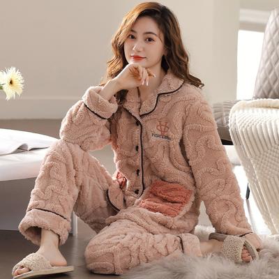 Pajamas Women'S Winter Coral Fleece Fleece Thickened Can Be Worn Outside Loungewear Autumn And Winter Flannel Winter Warm Suit