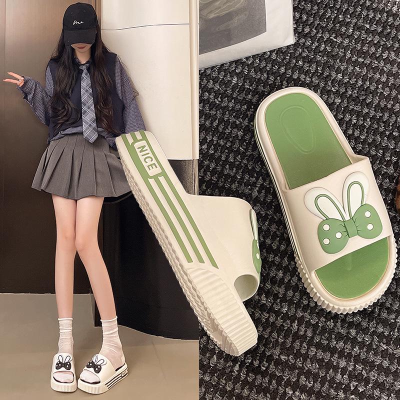 Women's Summer Outdoor Flat Bottom Sweet Rabbit Ears Platform Slippers - Non-Slip Cartoon Design