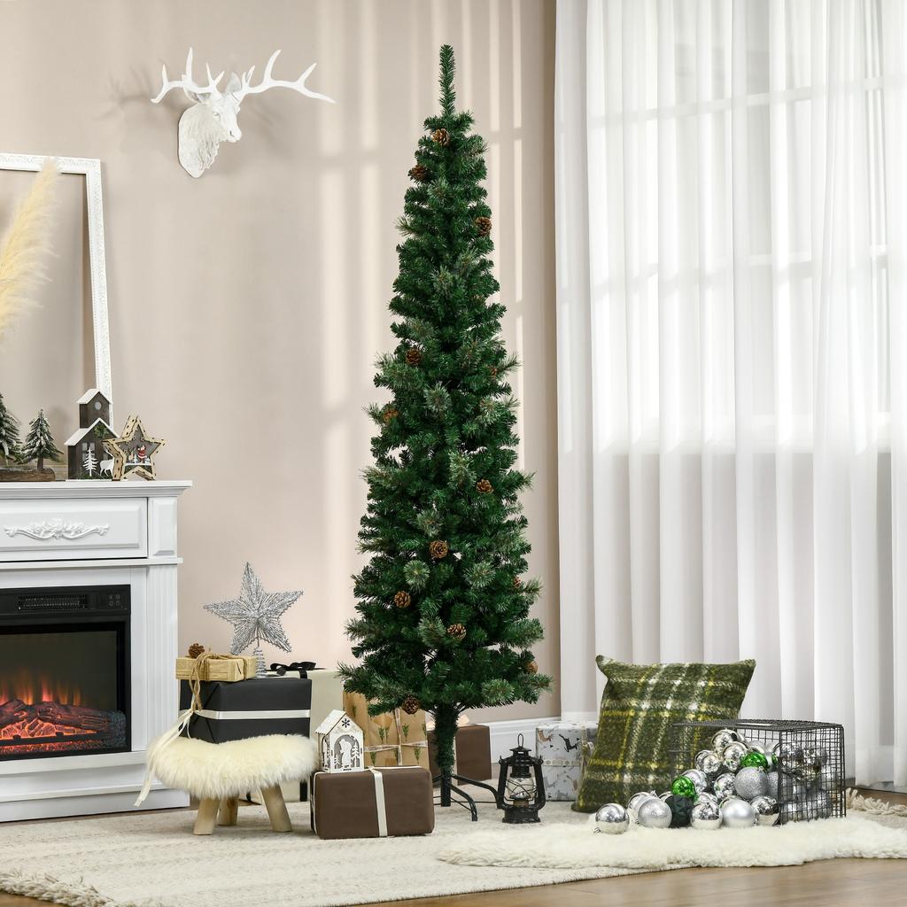 Artificial Christmas Tree 195 Cm, 556 Branches with 27 Pine Cones + Foldable Stand, Green