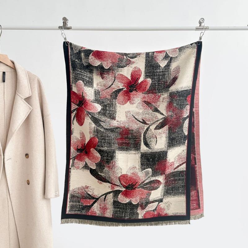 Autumn and winter new double-sided color oil painting series imitation cashmere thickened warm scarf women's air conditioner shawl