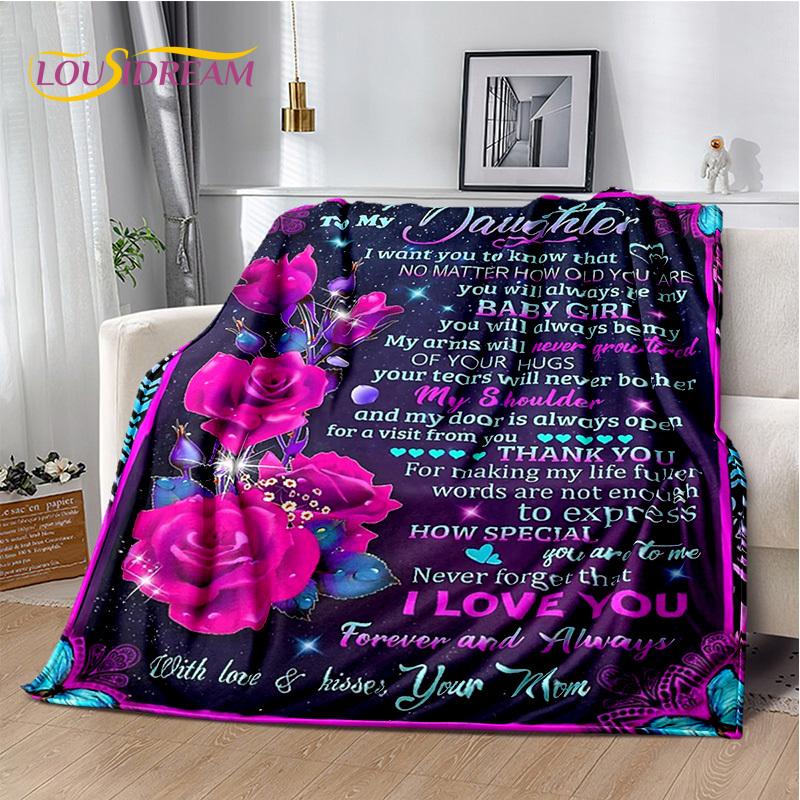 To My Daughter Son Grandedaughter Letter Christmas Present New Year Blanket,Soft Throw Blanket for Home Bedroom Bed Sofa Cover