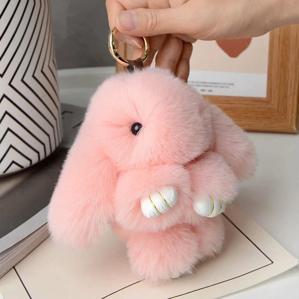 15cm Fluffy Rabbit Fur Pompon Bunny Soft Cute Rabbit Toy Bag Decoration Accessories Gift for Girls Gift Bag Charm