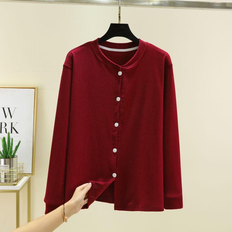 Loose Plus size Fleece-lined Cardigan Women Autumn and Winter Dralon Thickened Buckle Home Wear Outer Wear Plus size Heating Casual Outerwear