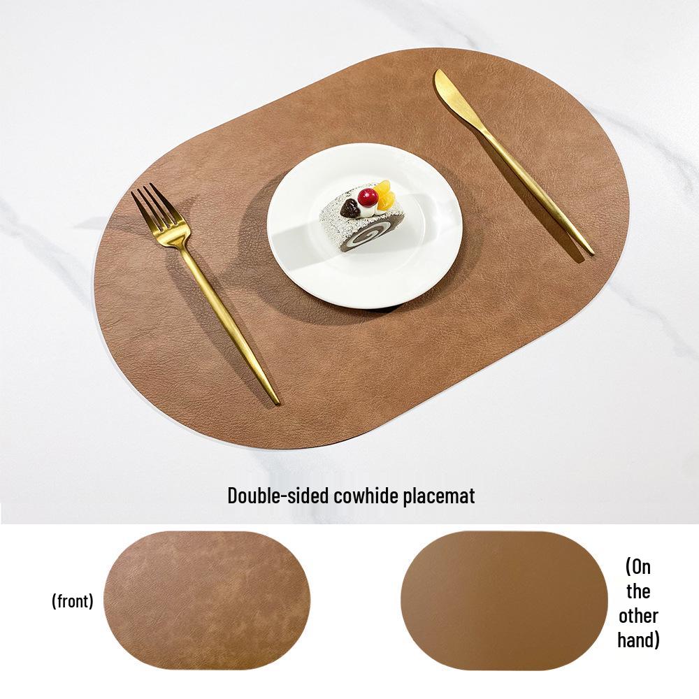 Nordic Style Dubbelzijdige Rundleer Placemat - Waterdichte & Oliebestendige Ovale Isolatiemat