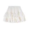 Women's White Ruffle Puff Cake Dress - Ballet Style, High Waist, Petite A-Line Midi Skirt