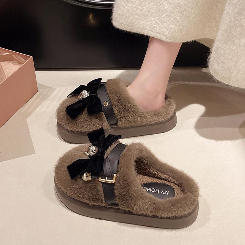 Mao Mao Slippers Women Wear Thick-soled Non-slip Cotton Slippers In Winter To Keep Warm At Home, Thickened Soft-soled Fashion Plush Cotton Mop