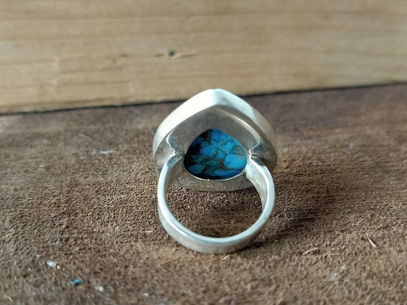 Bague turquoise faite à la main en laboratoire, argent sterling 925, bague poire, bague femme, bague en argent, cadeau d'anniversaire, bague solide