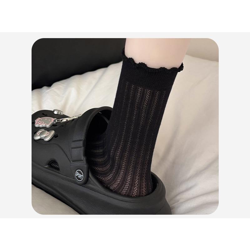 Summer Socks for Women, Thin Breathable and Sweat-absorbing Mid-calf Socks, Ballet-style Solid Color Pile Socks, Simple and Versatile Socks