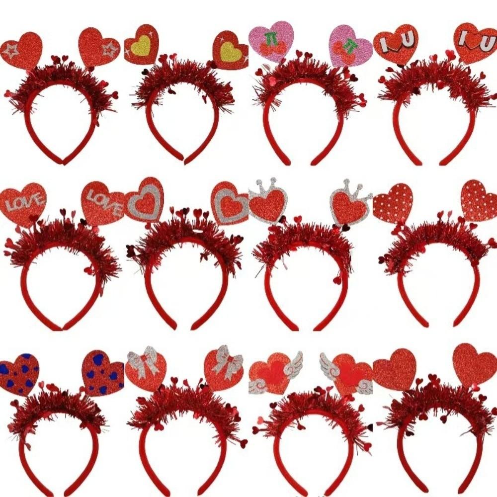 Sweet Headdress Valentine's Day Hair Hoop LOVE Sequins Red Heart Headband Red 22CM Shining Heart Hairband Men/Women