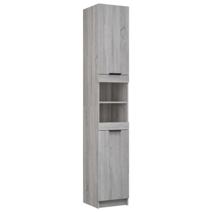 Armoire de Bain - SONOMA - 32x34x188,5 cm - Bois d'ingénierie - Couleur gris - Montage facile