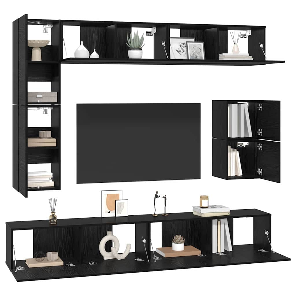 TV Cabinet Set 8 pcs Black Oak Effect Wood Based Panel