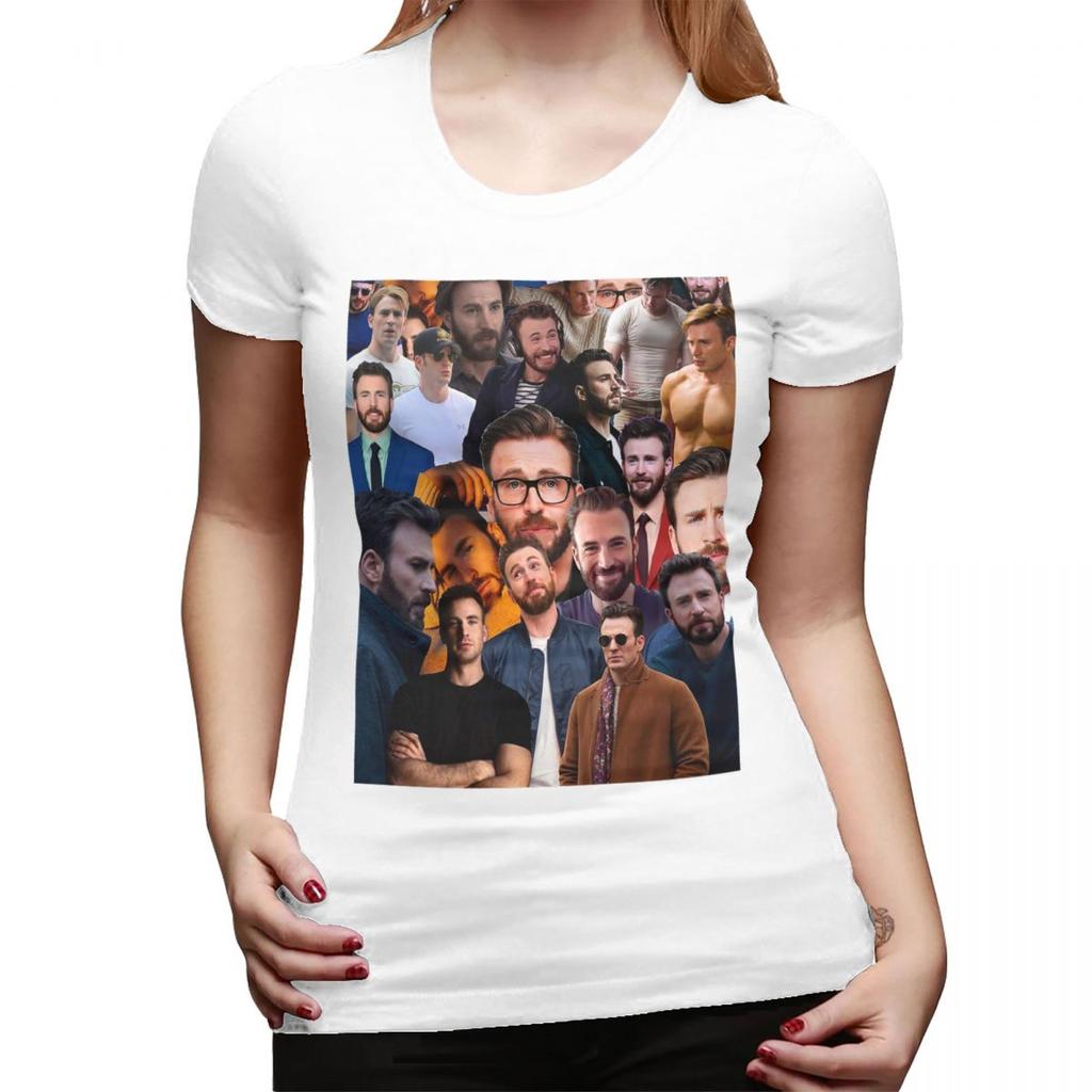 Chris Evans Photo Collage TShirt for Women Crew Neck Streetwear T Shirts Womens Short Sleeve Summer Clothes Tops