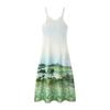 Kaslead New Arrival Women's Clothing Fashion Style Fashion Simple and Thin Sling Waist Trimming Printing Dress