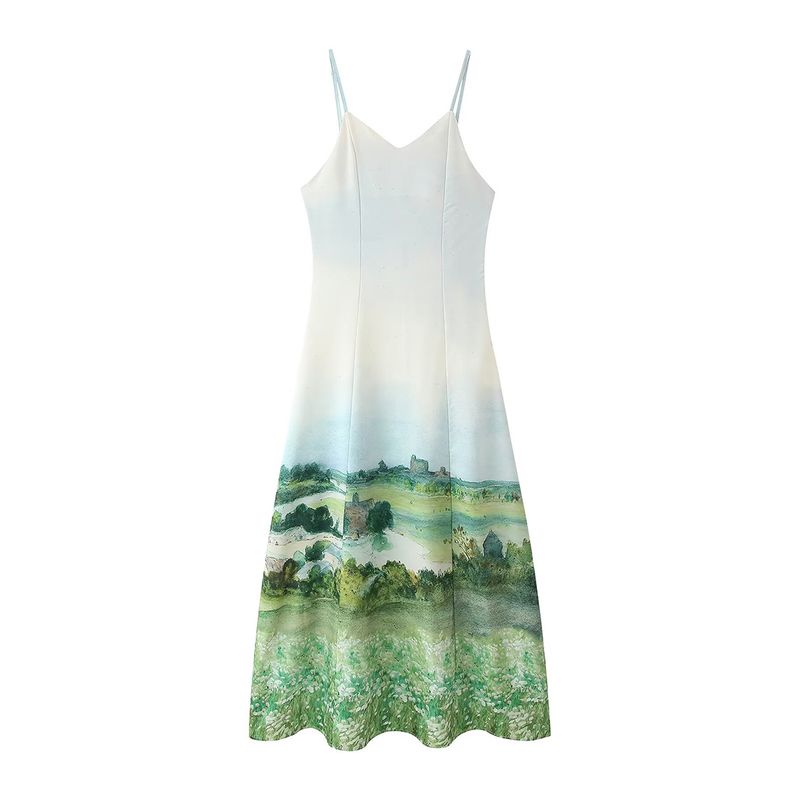 

Kaslead Новое поступление Женская одежда Модный стиль Модное Простое и Тонкое платье на бретелях с завышенной талией и принтом Image color L