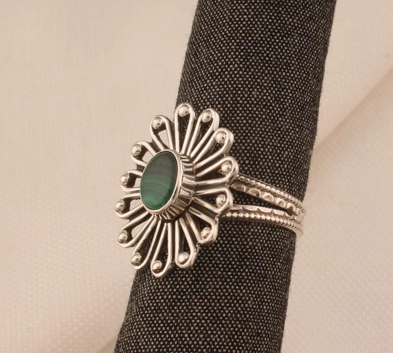 Malachite Ring, Solid 925 Sterling Silver Ring, Gemstone Ring, Handmade Ring, Designer Ring, Gift For Her, Boho Ring