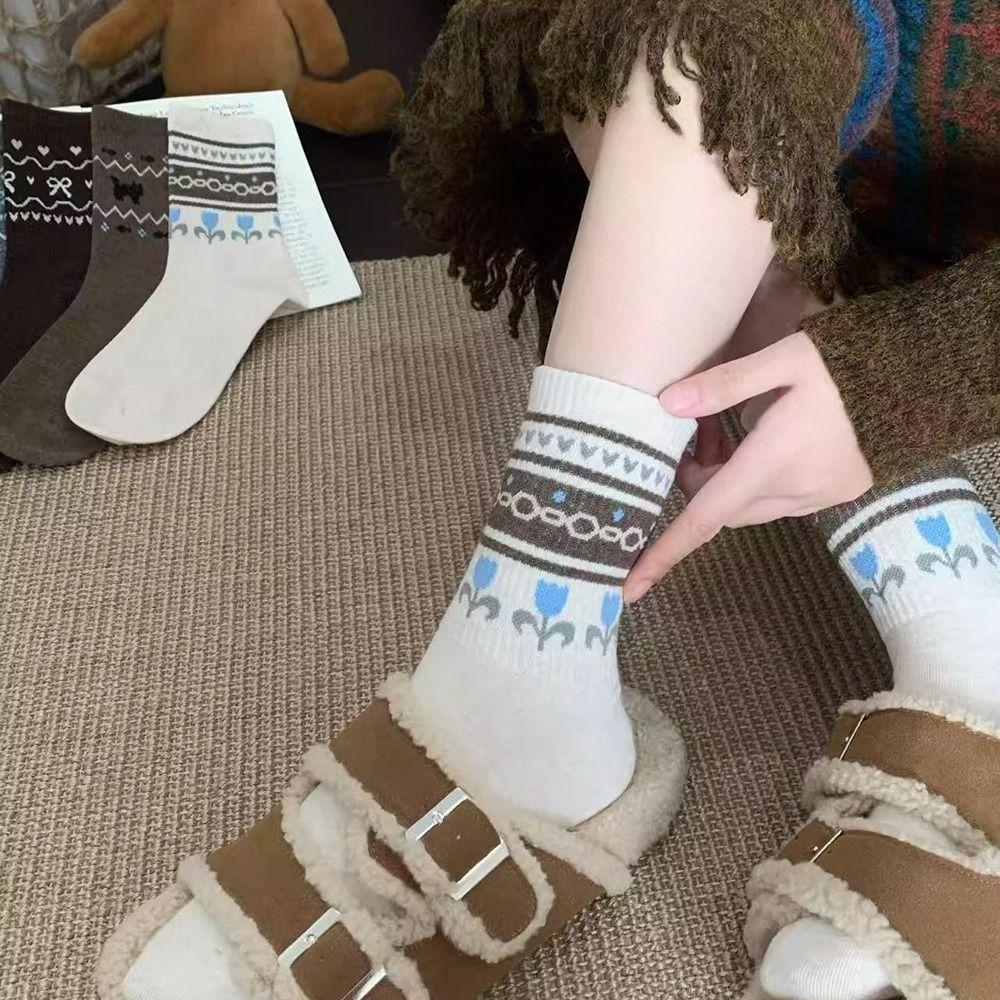 1/4 Pairs Warm Medium Tube Tights Anti-Cold Mid-calf Socks Harajuku Stacked Socks Autumn Winter