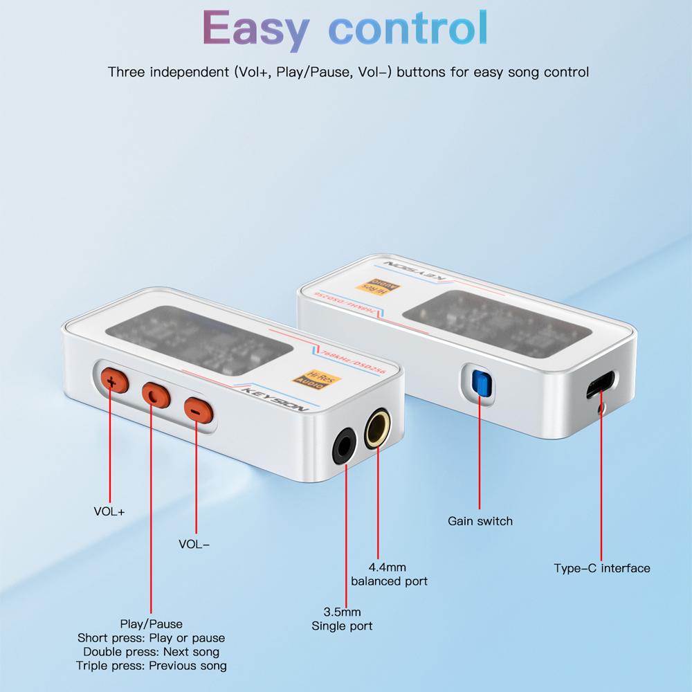 KEYSION Dongle Type C USB DAC AMP Audio HiFi Decoder Headphone Amplifier 2*CS43198 2*SGM8262 Chip 768kHz DSD256 3.5/4.4mm Output