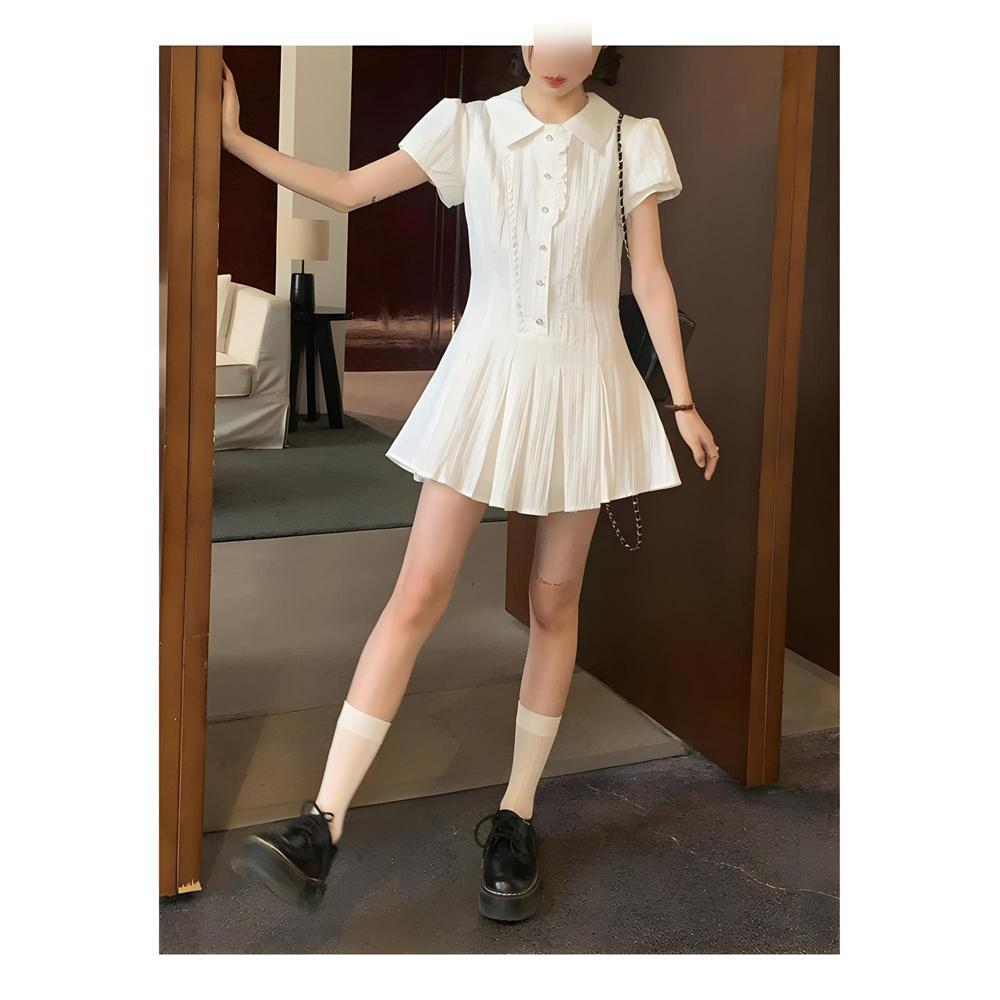 Women's summer new wind white dress waist thin texture a word short skirt