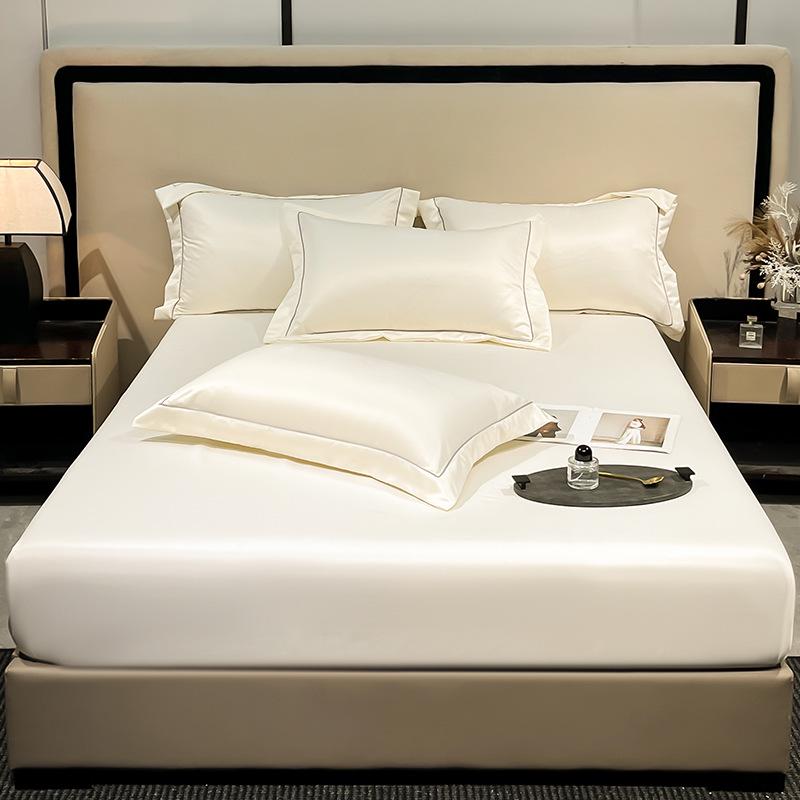 Washed Silk Summer Fitted Sheet Set - Ice Silk Mattress Protector, Cover, and Bedspread (3-Piece) 90*200*20cm Fitted Sheet