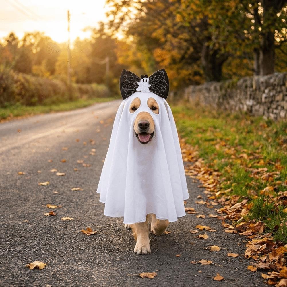 Halloween Theme Dog Ghost Cape Breathable Spooky Halloween Ghost Dog Costume Soft Lightweight Pet Transformation Costume Party