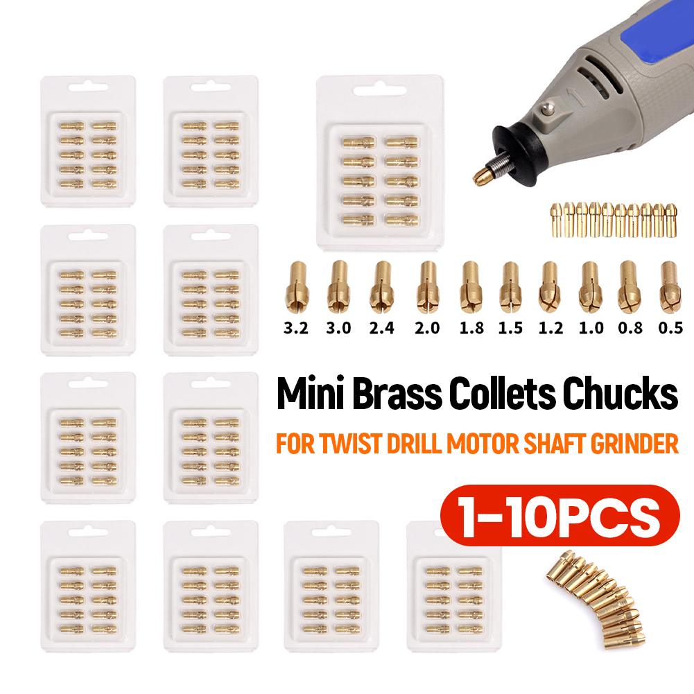 1-10Set Drill Chucks Adapters 0.5mm-3.2mm Mini Brass Drill Chucks For Dremel Chuck Adapter Micro Collet Brass Power Rotary Tools