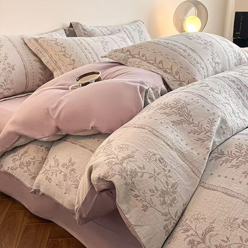 Grynos medvilnės šlifuotos lovos komplektas - Pilnas keturių dalių komplektas, įskaitant visą medvilnę sudarančius paklodę ir užvalkalus pagalvėms - Trijų dalių patalynės komplektas