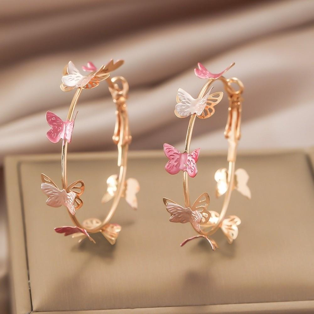 Trendy Round Circle Earrings Elegant Statement Jewelry Creative Butterfly Hoop Earrings Date Night