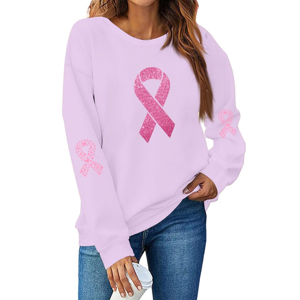 Breast  Sweatshirts For WomenRibbon Breast  Shirt Cute Dog Graphic  Long Sleeve Tops