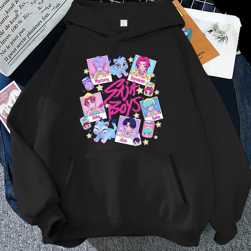 Cartoon Kpop Demon Hunter Printed Hoodie Women Men Hooded Pullover Hip Hop Y2k Fall Winter Long Sleeves Fleece Soft Streetwear