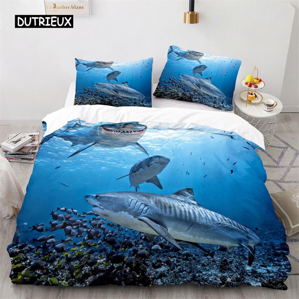 3D Povlečení na přikrývku s motivem žraloka a žraloka Plážové Povlečení s motivem žraloka Ocean Sea Pokrývka na přikrývku pro děti Ženy Muži Dekorace do pokoje