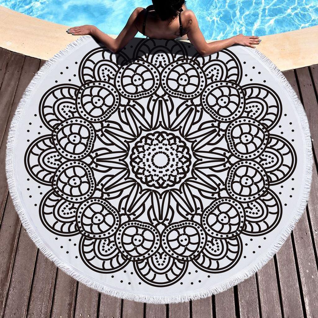 Bohemia Mandala Round Beach Towel Tassels Microfiber Exotic Flower Geometric Pattern Bath Towel Picnic Yoga Mat Bikini Cover Up