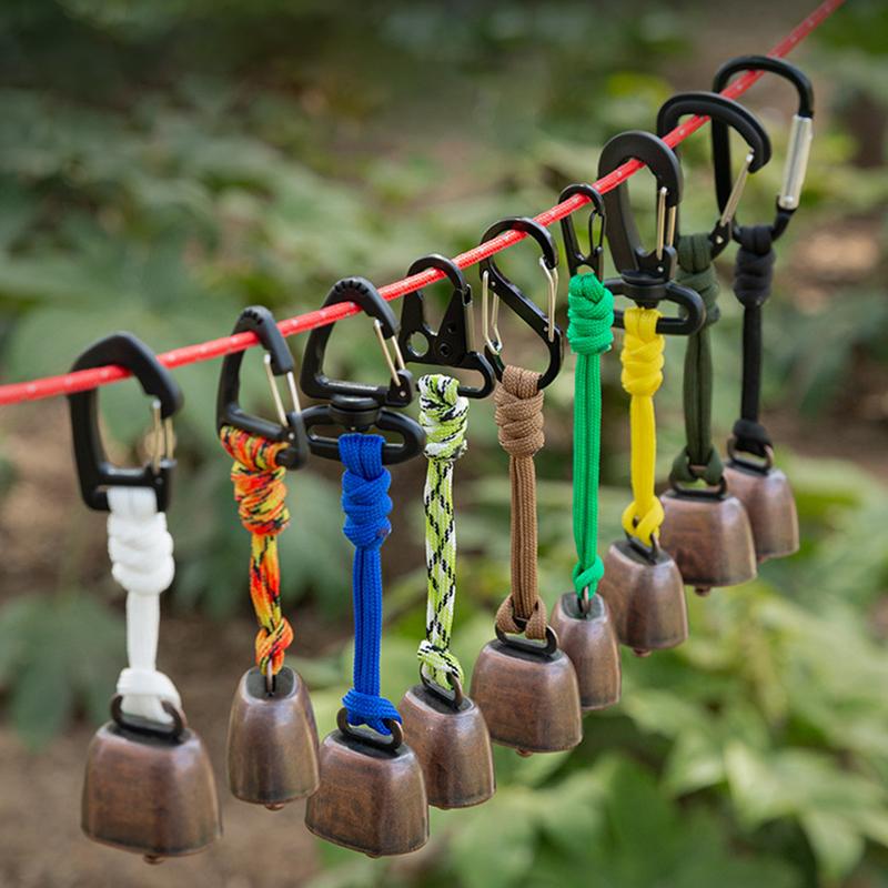 4Pcs Outdoor Bear Bell For Hiking Camping Loud Cast Iron Cowbell With Braided Lanyard Anti-Lost Keychain For Backpacking Walk