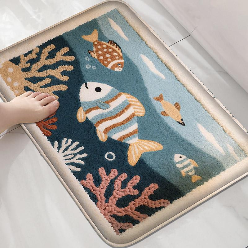 Underwater Fish Bathroom Anti Slip Floor Mat, Shower Room Small Carpet, Washbasin, Absorbent Foot Mat, Modern Decorative Mat