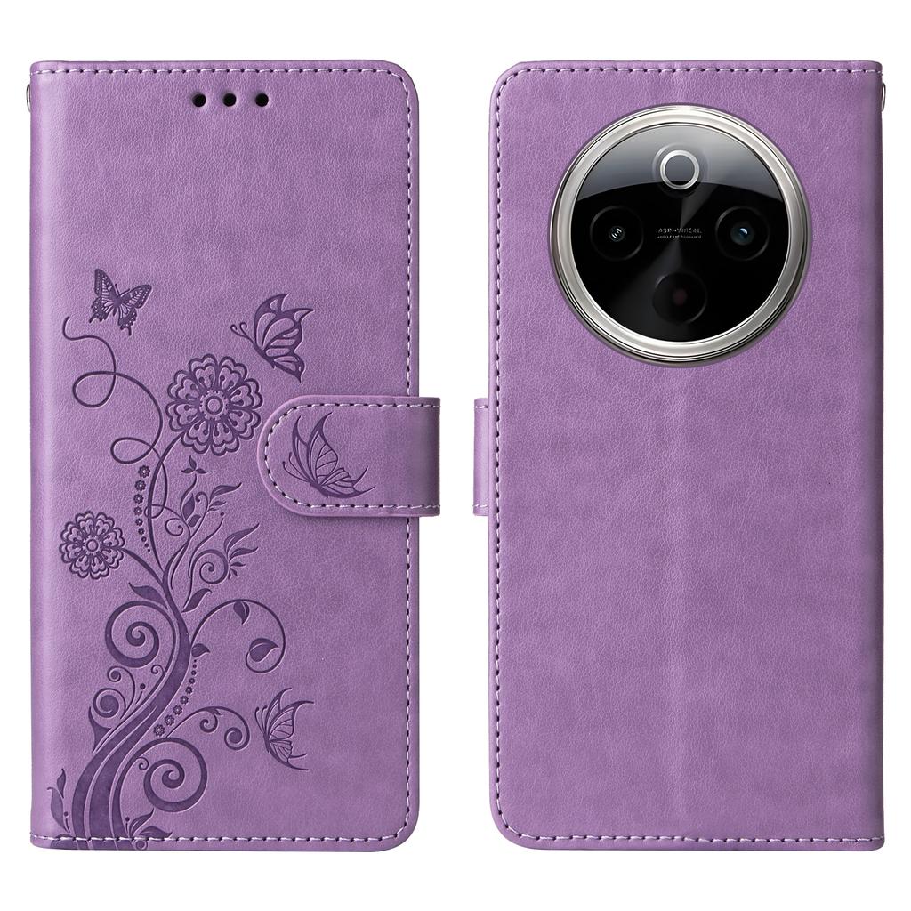 For vivo Y300 Pro 5G Leather Case Butterfly Floral Imprint Wallet Stand Cover