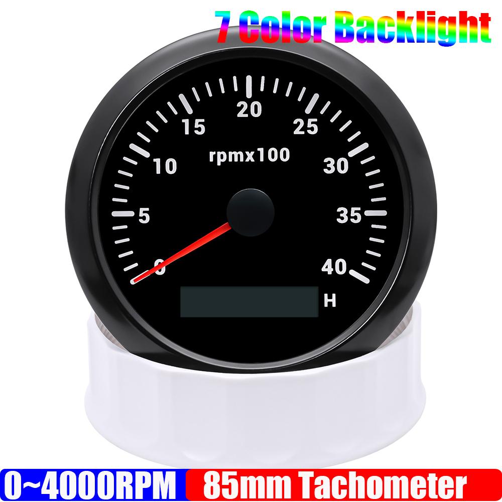 3000~7000 RPM 85MM Tachometer with 7 Color Light for Auto Boat Yacht Waterproof Gauge Counter Digital Hourmeter 12V 24V