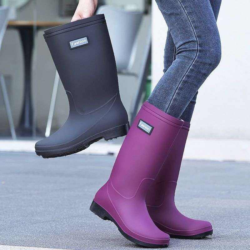 High tube rain shoes water boots thickened fashion waterproof and non-slip water shoes rubber shoes rain boots velvet adult women's thermal overshoes