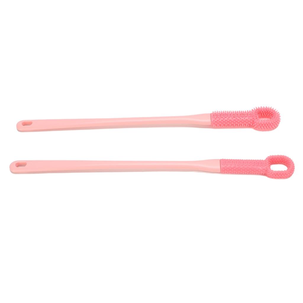 2 Stück Zehenreinigungsbürste Kein Biegen Silikon Langer Griff Fußschrubber in der Dusche für Home Spa Rosa