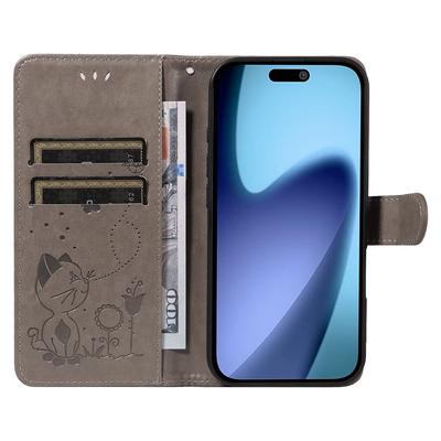 Dla iPhone 17 Skórzane etui portfelowe Wzór kota pszczoły Pokrowiec na telefon Stojak
