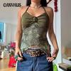 Women's New Mori Retro Ethnic Style Metal Buckle Pleated Hanging Neck Backless Green Slim Casual Halter Tops