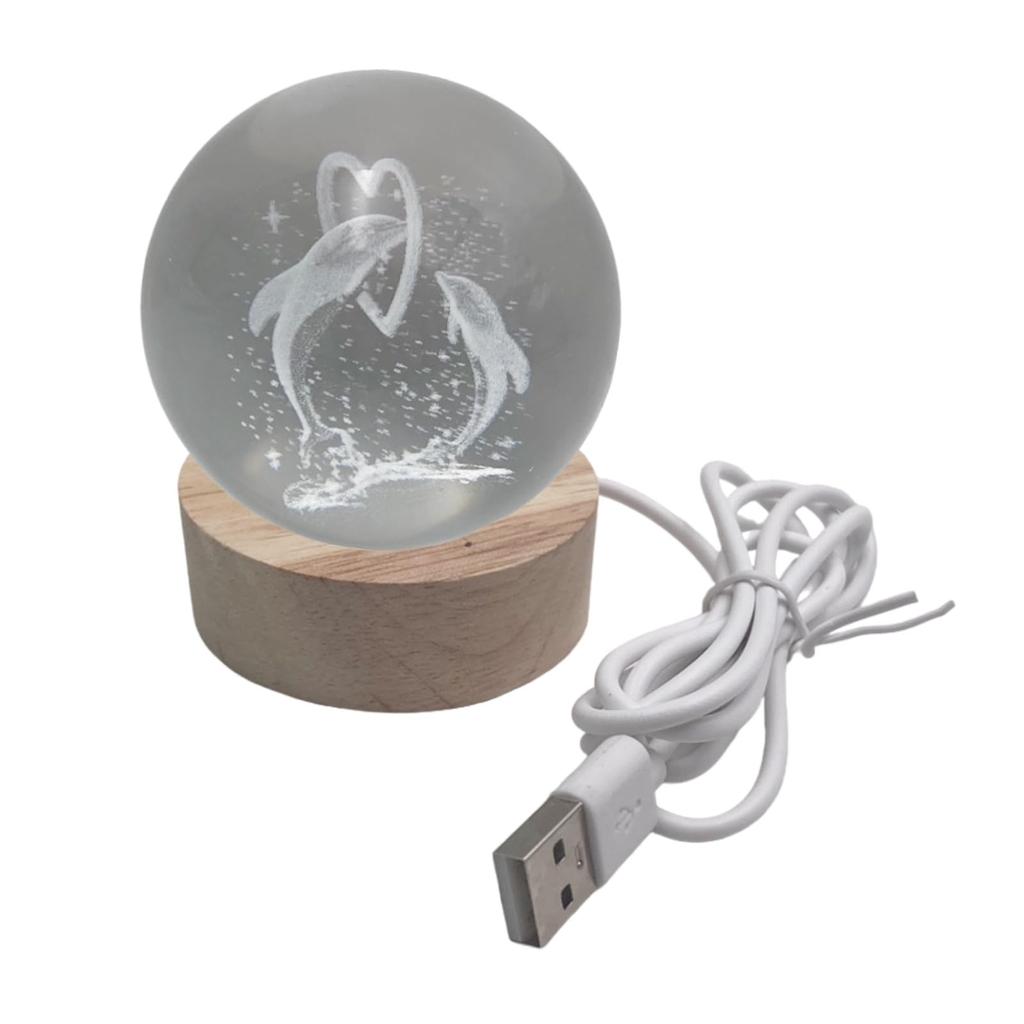 Lunari Dolphin Crystal Ball with Pedestal Crystal Night Light Indirect Lighting Interior 3D Figurine USB Powered Figurine Object