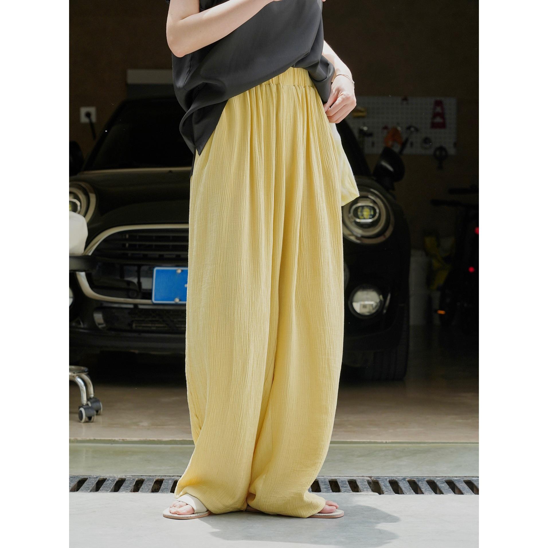 

Johnature Summer Korean Lazy Loose Wide-leg Pants Casual Waisted Stretch Draped Sunscreen Trousers For Women M жёлтый