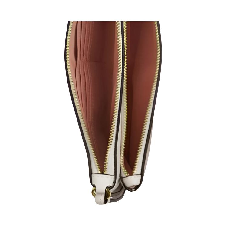 Coach Portafoglio con Doppio Zip 20 Marchi Logo Stampa Floreale Tela Con Pelle a Grana Portafoglio Donna Sabbia Dorata CAR09-IMSAS