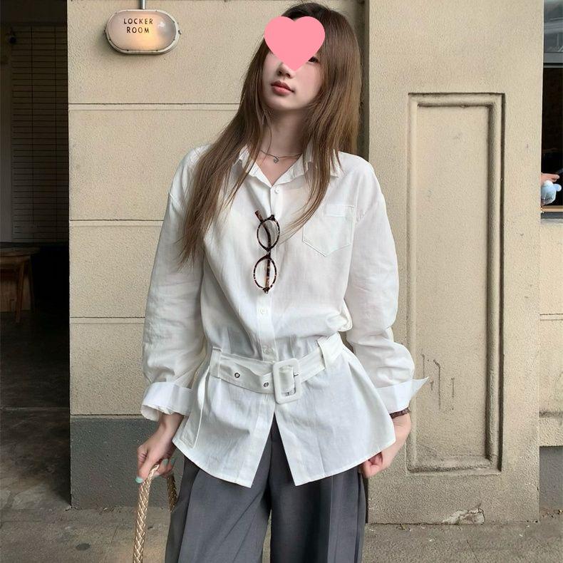 Kumikumi Women s Slim-Fit Long-Sleeve Polo Collar White Shirt for Spring XL