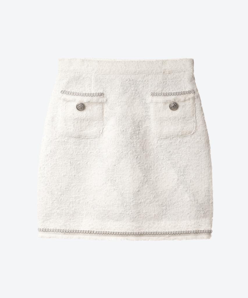 Untage Chain Fringe Tweed Mini Skirt (White)_Uws-Fs20