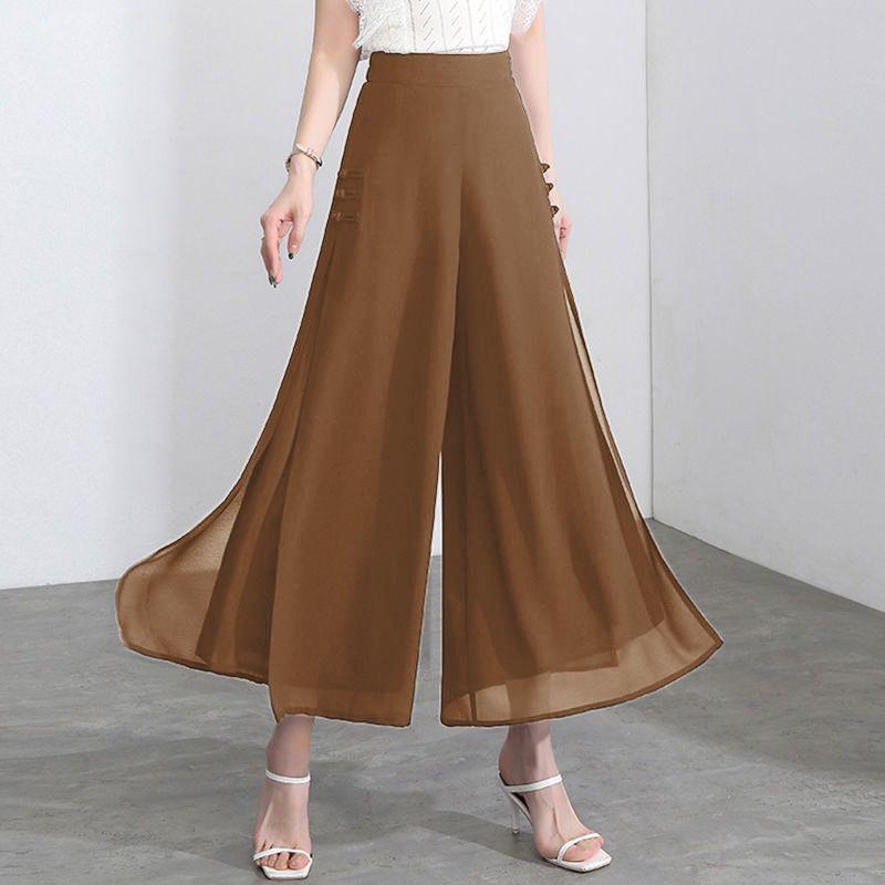 G Women's High Waist Chiffon Wide-Leg Pants - Summer 2024 Split Straight-Leg, Slim, Loose, Seven To Nine Points.