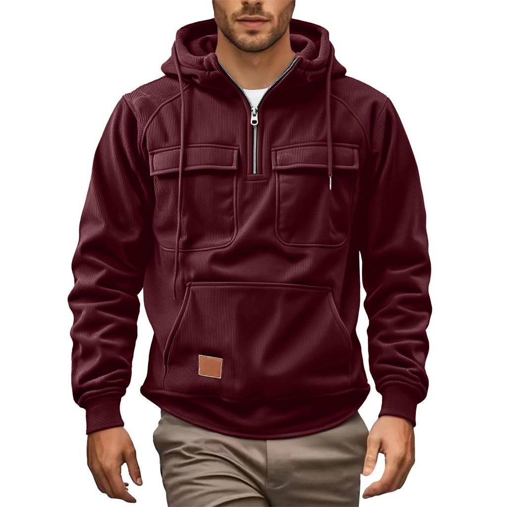 Men's Casual Multi-Pocket Zipper Hoodie - European Style for Autumn/Winter 2025