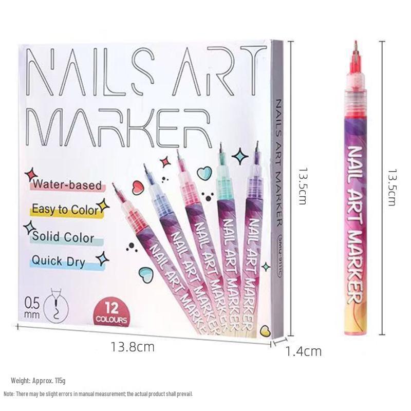 12-Color DIY Nail Art Graffiti Pen Set - 0.5mm Acrylic & Watercolor Marker Pens