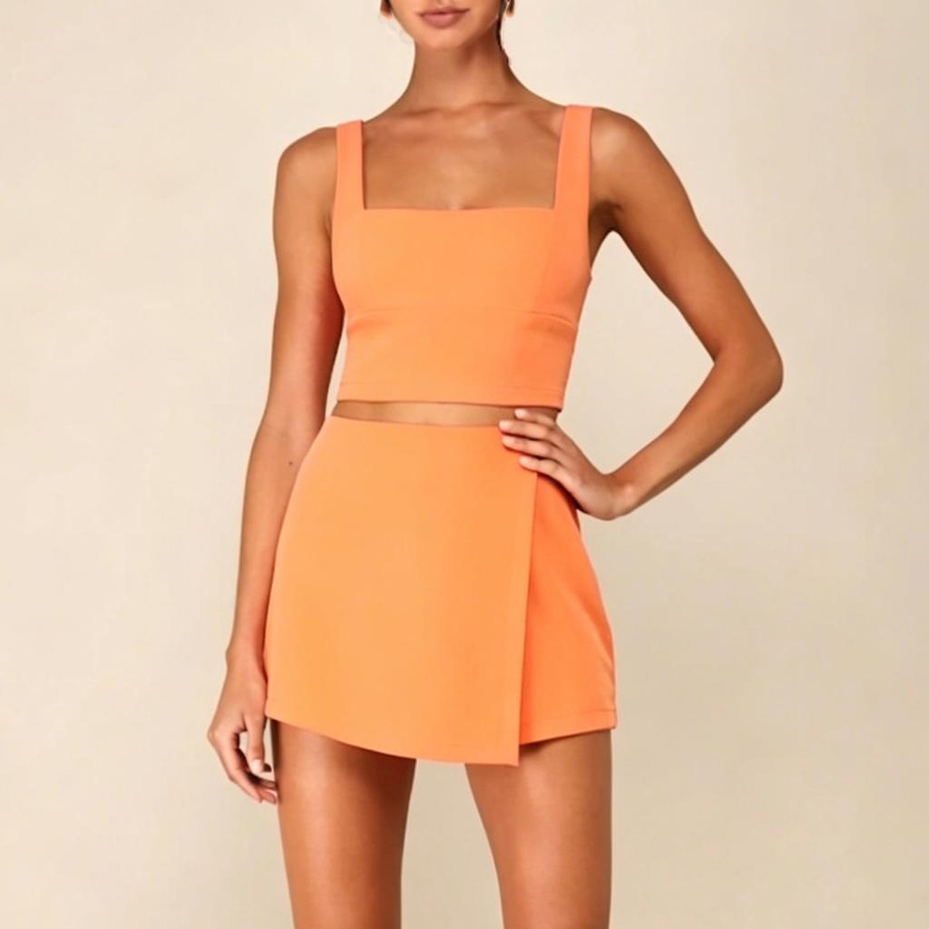 Sleeveless Square Neck Crop Top and High Waist Skort Two Piece Set for Women Summer Casual Outfit