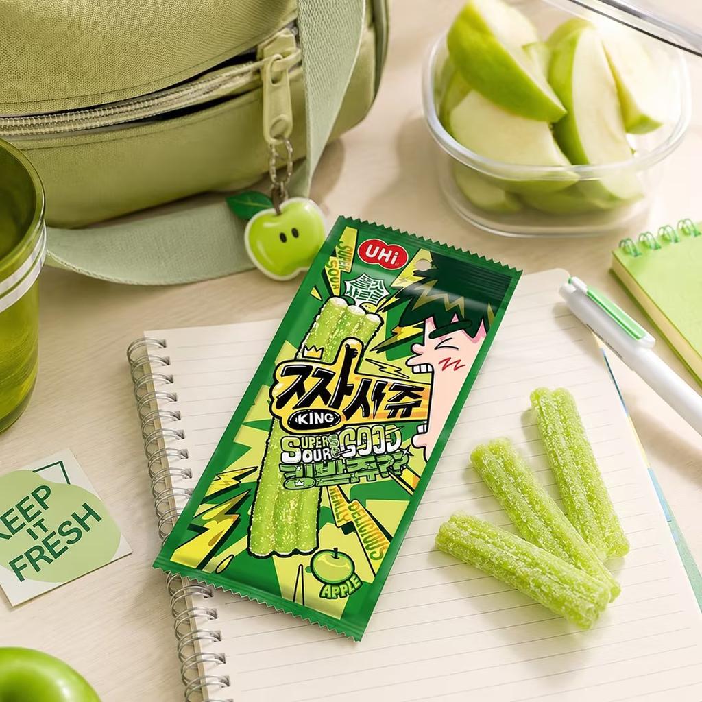 Bomboane Gummy YEM Măr Verde Acrișor*2 buc | Gust acrișor-dulce de măr verde, textură moale și gumoasă, acoperite cu zahăr acrișor la exterior
