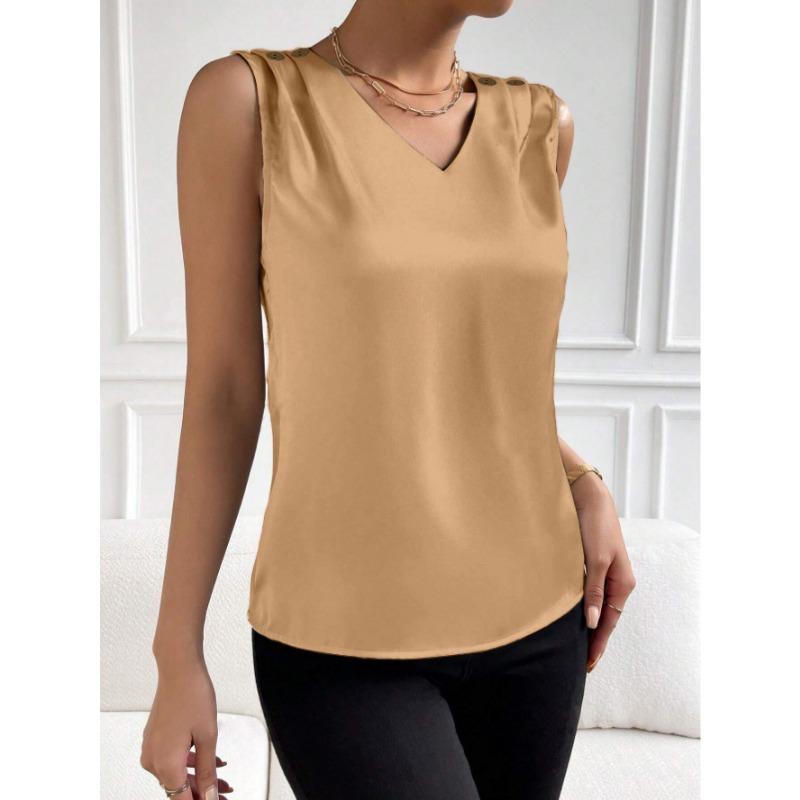 

Модные Минималистичные Универсальные Шелковые Высокоэластичные Однотонные Женские Майки XXL абрикосовый